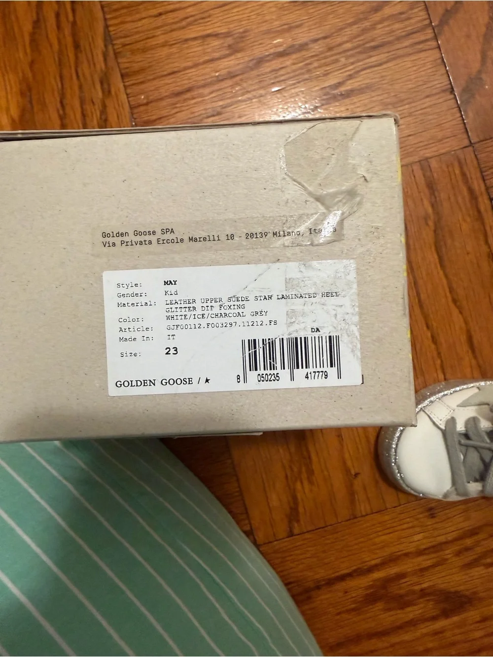 New - Golden Goose Kids White Sneakers with Silver Glitter Trim